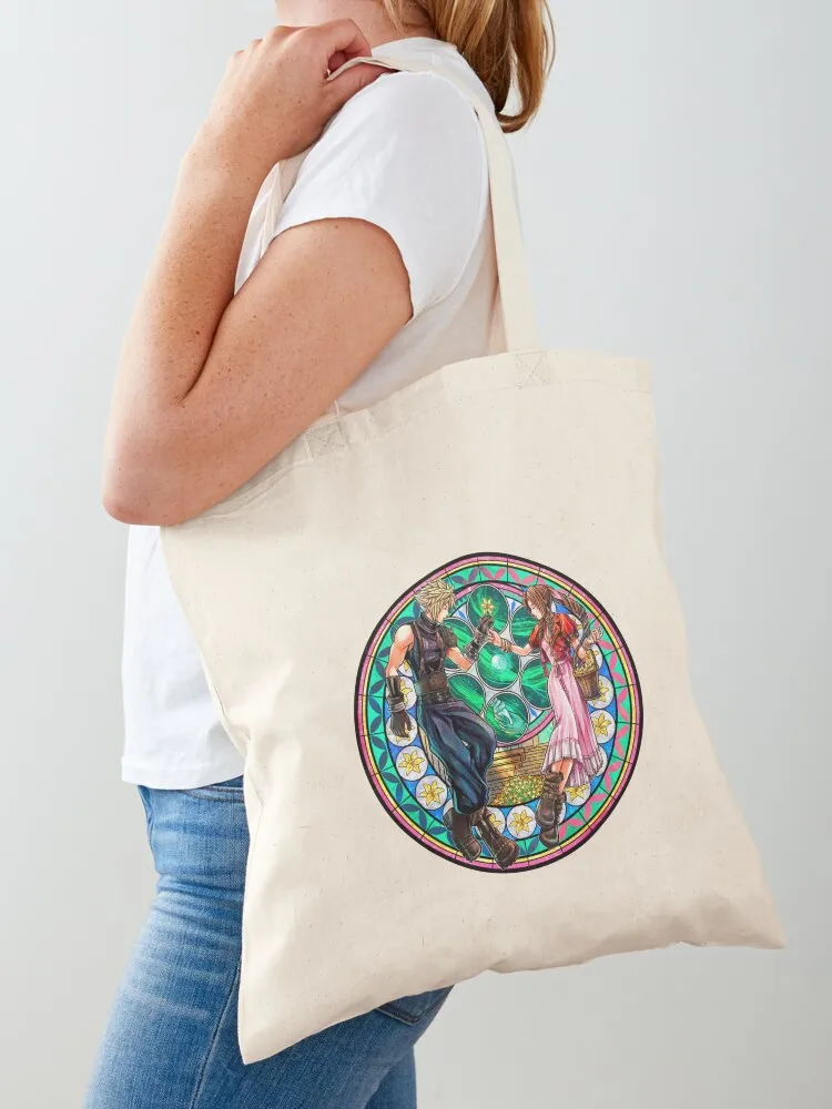 

Cloud and Aerith Stained Glass Tote Bag Canvas university shopper bag Custom bag woman shopping