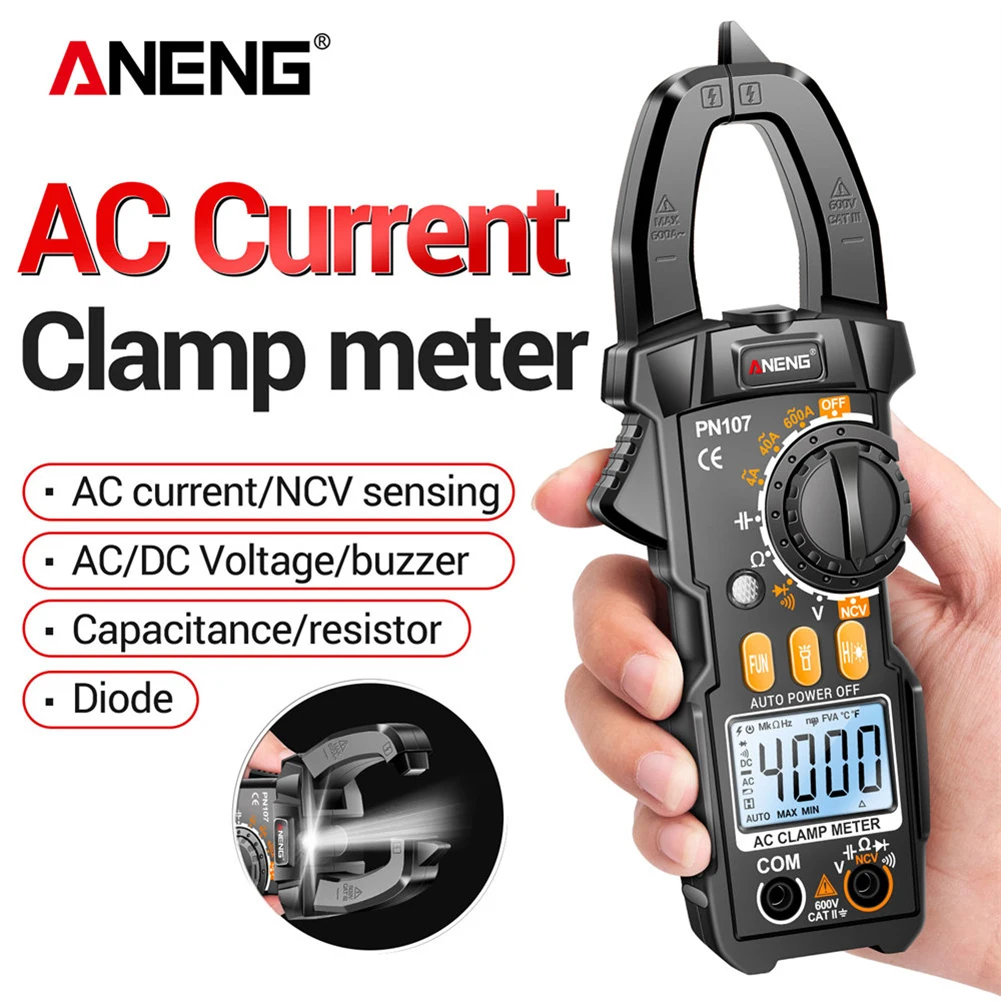 ANENG PN107 4000 Counts Digital Clamp Meter 600A AC Current Tester Voltmeter Ammeter NCV Diode Professional Electrician Tools