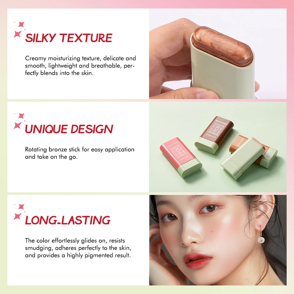 Melocotón coreano pixiMakeup contorno cuerpo brillo resaltador para cara sombreado palo rubor bronceador cosméticos colorete en polvo rojo