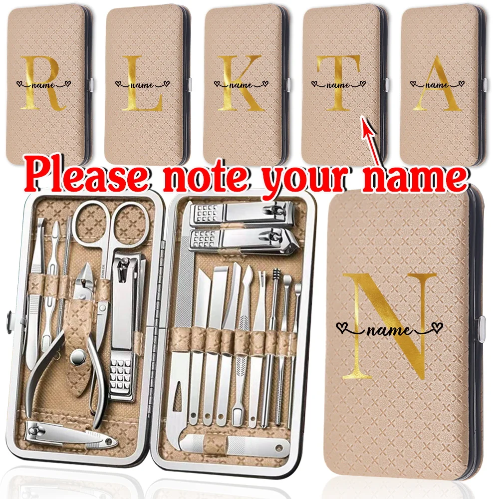 

Customized Name 19Pcs Nail Clipper Manicure Set Stainless Steel Pedicure Tool Portable Organizer Nail Cutter Kit Clean Care Suit