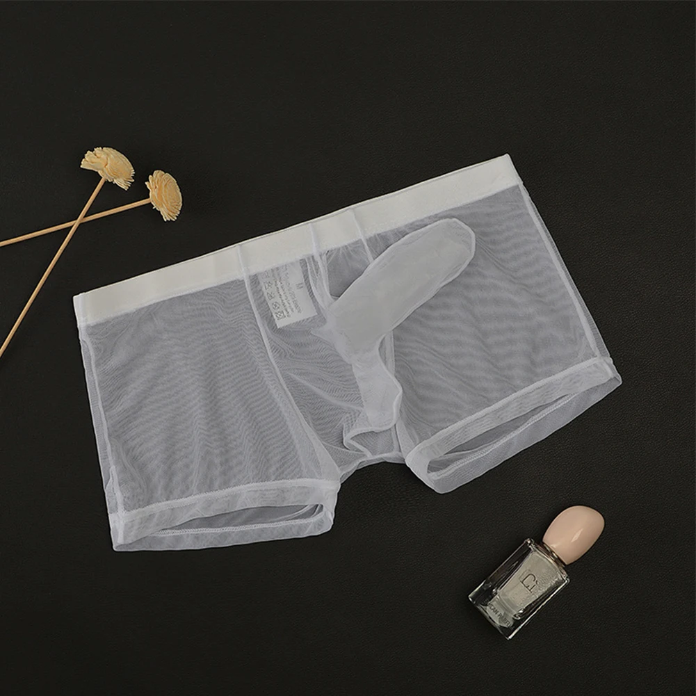 Sexy Shorts U Convex Pouch Men Swimming Trunks Underwear Transparent Ultra-thin See Through Briefs Mesh Panties