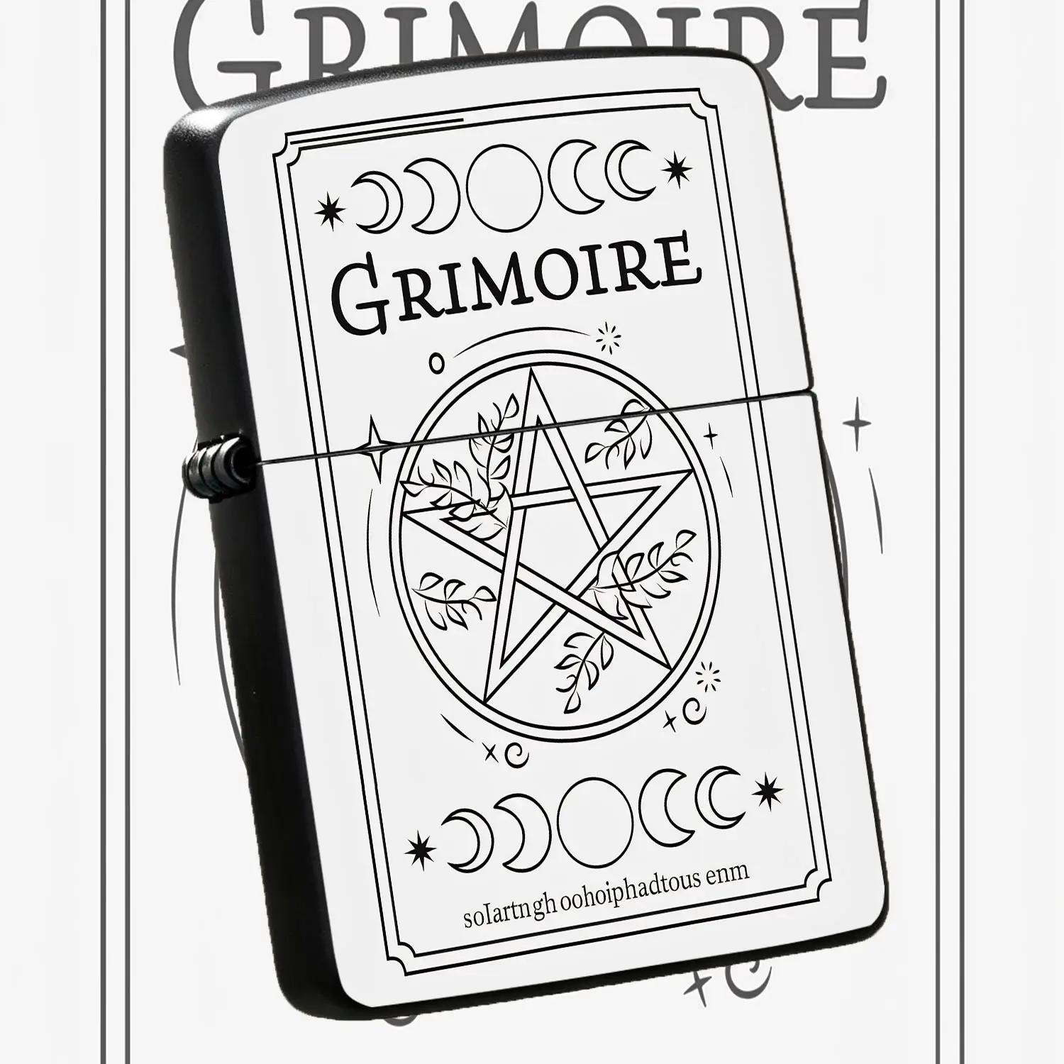Retro Mystical Grimoire Style Portable Ignition Tool, Engraved Moon Phase Pentagram Pattern, Delicate Decorative Accessory For All Occasions, Unique Themed Practical Item For Daily Use And Gifting, Witchy Aesthetic Pock A Humorous And Inter