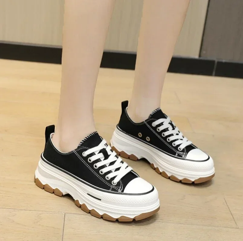 New Canvas Shoes Women Casual Sports Running Round Toe Flats Women Platform Shoes Summer Leisure Walking Shoes with Thick Soles