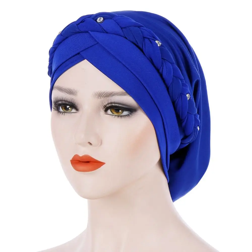 Braid Turban Hat Muslim Headpiece Underscarf Hair Cover With Diamon Islamic Turban Muslim Turbante Head Scarf Women's Hijabs