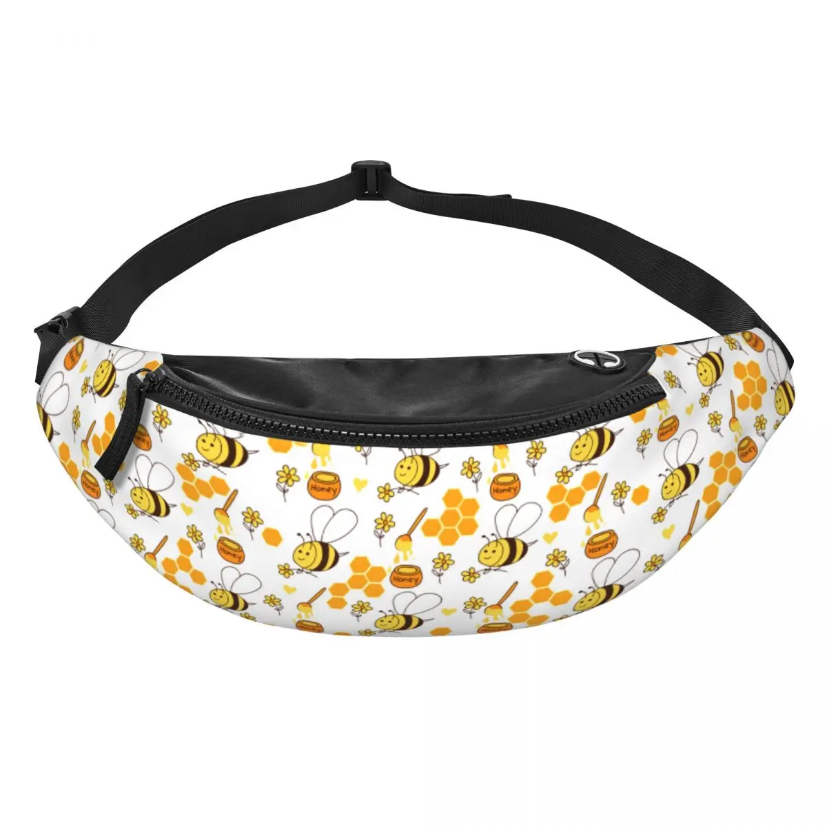 Custom Cool Honey Bees And Flowers Pattern Fanny Pack for Traveling Women Men Crossbody Waist Bag Phone Money Pouch