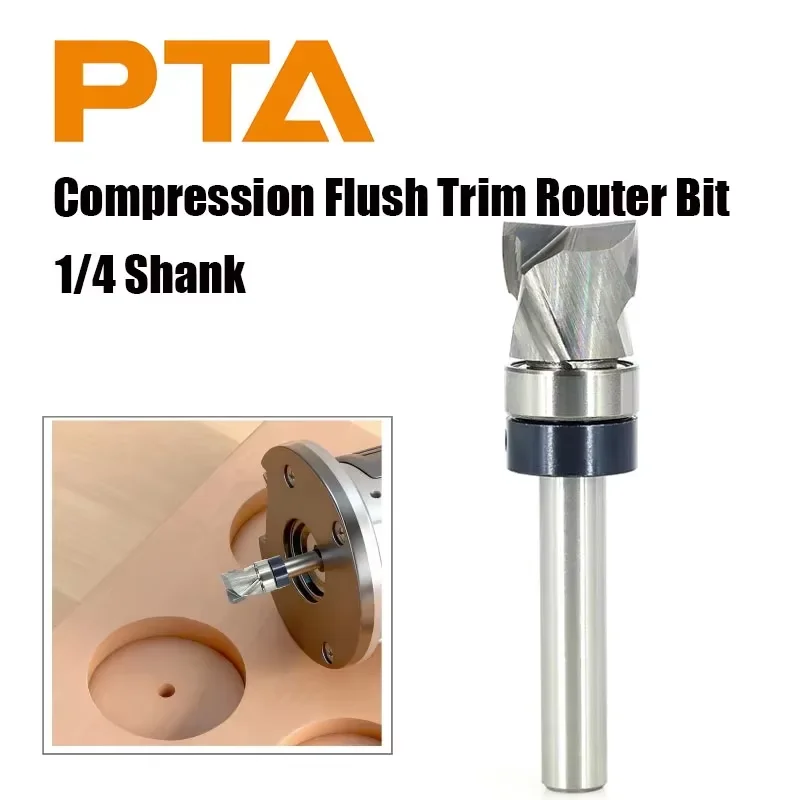 1pc 6.35mm Shank Router Bit Milling Cutter Spiral Flush Trim Plunge Template With Bearing For Wood Trimming Cutting Tool