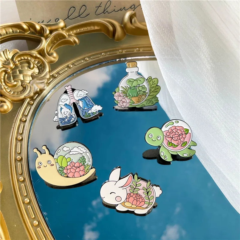 Flowers Rabbit Snail Enamel Brooch Love The Earth To Protect The Environment Animal Lapel Badge Pins Gifts Jewlery For Friends