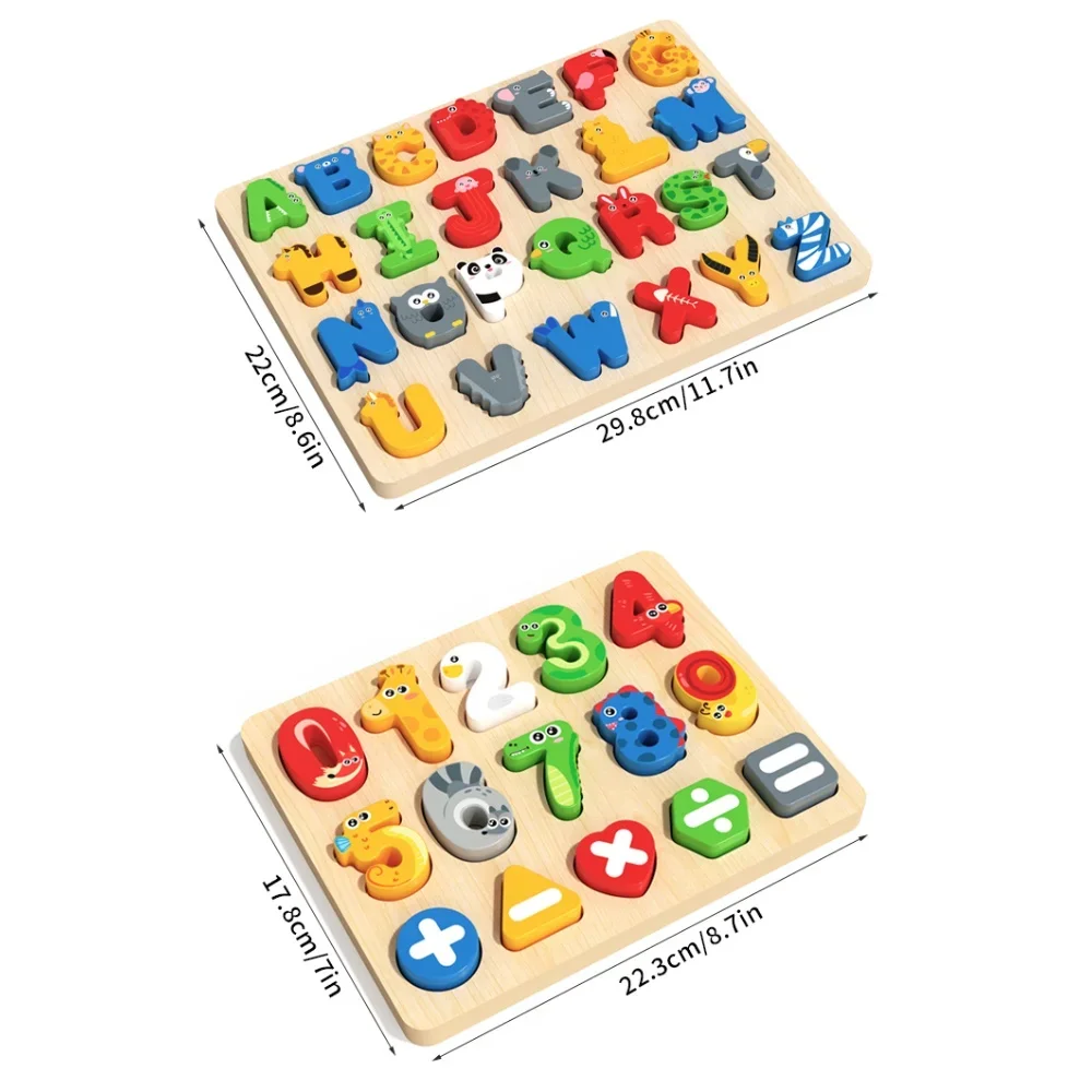Montessori Wooden Toys 3D Colorful Alphabet Number Puzzle Puzzles Matching Games Early Education Mathematics Shape Cognition