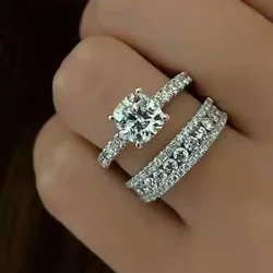 Luxury Wedding Engagement Ring Set with Full Bling Iced Out Crystal Rhinestone Zircon for Women Party Fashion Jewelry