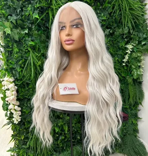 Silver White Blonde Loose Deep Wave Synthetic Lace Front Wig Glueless Wigs Ready to Wear Long Icy Wig for Women High Heat Fibre