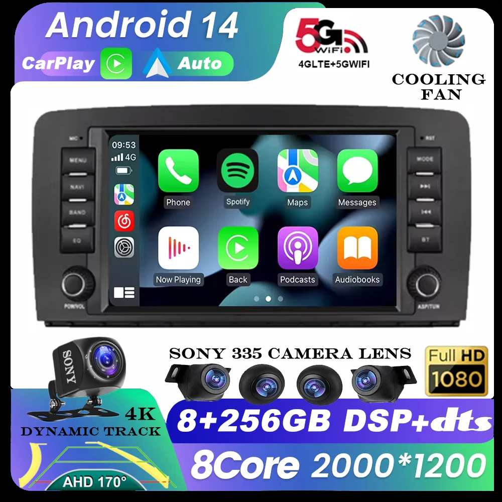 Android 14 Wireless Auto Carplay For Mercedes Benz R Class W251 R280 R300 R320 R350 R63 2006 - 2013 Car Radio Video Player QLED