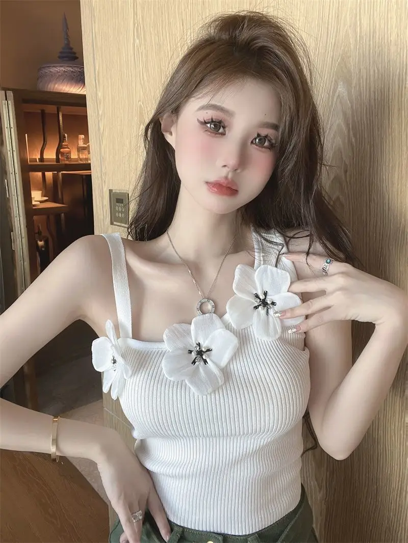 

Майки, женские майки с бантом на бретельках, жилет без рукавов, облегающий укороченный топ с рюшами для Y2K, уличная одежда, летняя ретро, повседневная корейская одежда