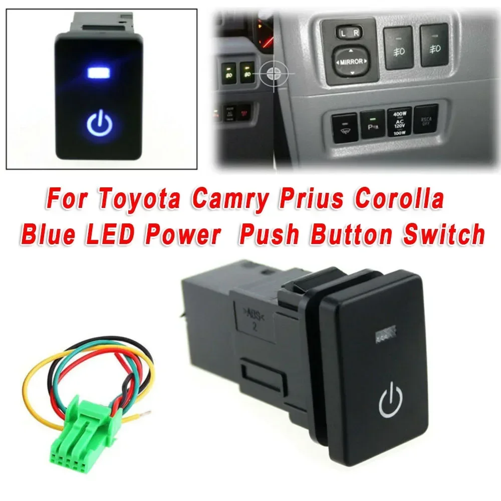 1X Car Blue LED Power Lights Push Button Switch DC 12V Plastic For Toyota For Camry For Yaris For Highlander For Prius For Prado