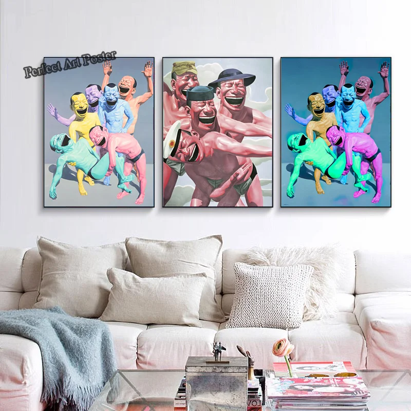 Humorous Figure Picture Yue Minjun Laughing Man Canvas Painting Art Posters and Prints Wall Art Pictures for Living Room Decor