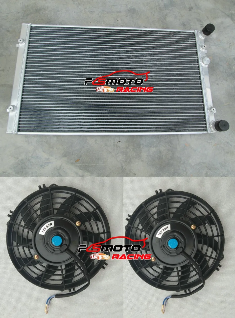 Aluminum Radiator + Fans For VW Golf MT Turbo MK4 Dual Pass 1999 2000 2001 2002 99 00 01 02