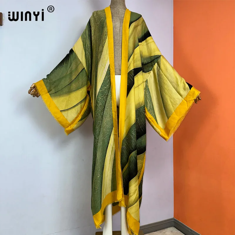 WINYI-Kimono africain imprimé boho, cover-up pour bikini, cardigan élégant, sexy, maxi, robe de plage, vacances, été