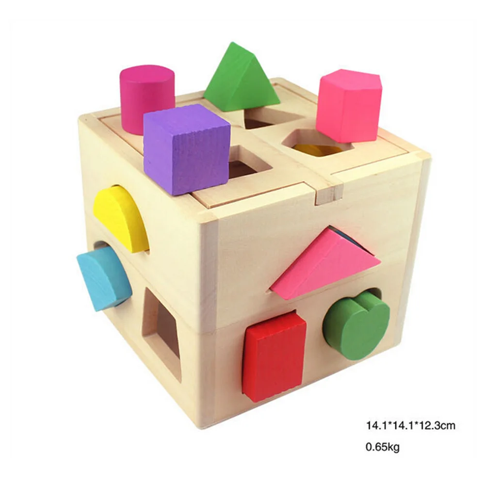 Cubo selezionatrice a forma di legno 13 pezzi geometrici colorati Set di apprendimento educativo per lo sviluppo dell'intelligenza dei bambini