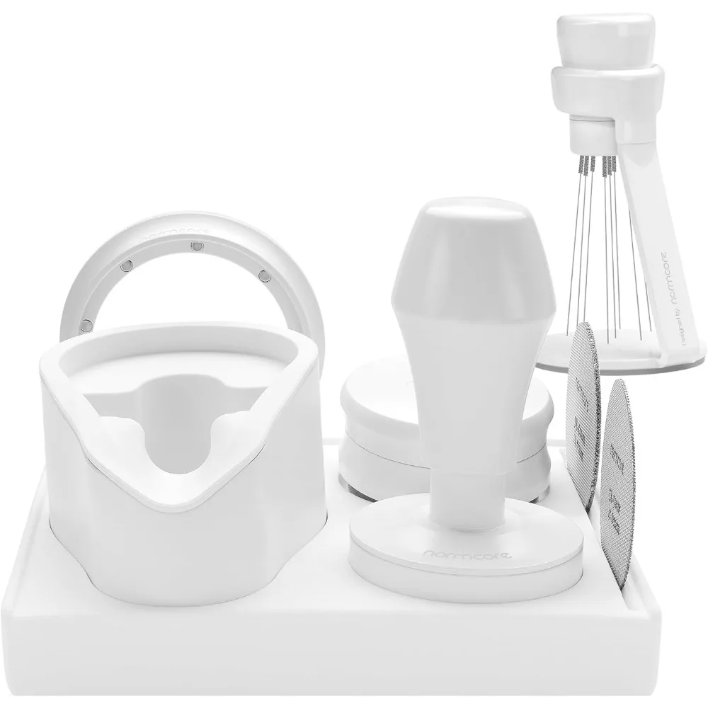 

All-in-One 7-Function Barista Essential Kit: 53.3mm Coffee Press, Dispenser, Timer Stand, Serving Spoon, Filter Screen, Compact