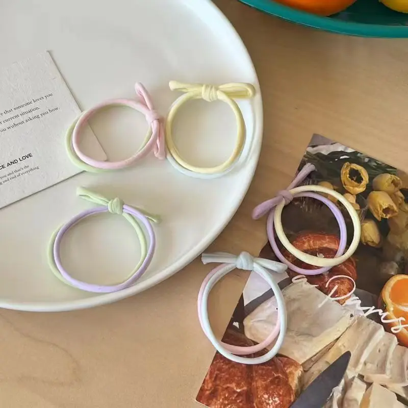 

5pcs/set High Elasticity Seamless Hair Bands Tie Ponytail Bow Towel Ring Cream Color Double Strand Headband