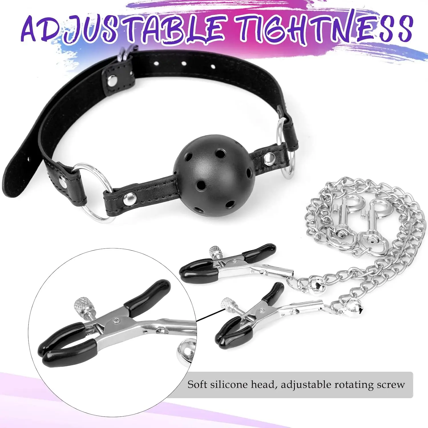 Sex Bondage BDSM Bondaged Restraints Set Sex Toy With Breathable Ball Gag Nipple Clamp Clitoris Clip & Analplug Included Adults