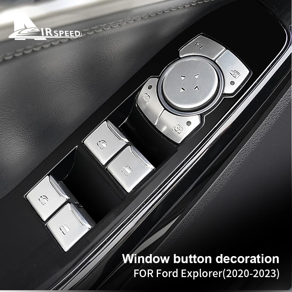 For Ford Explorer 2020 2021 2022 2023 LHD RHD Brand New Metal Sliver Car Window Lifter Switch Button Cover Auto Accessories