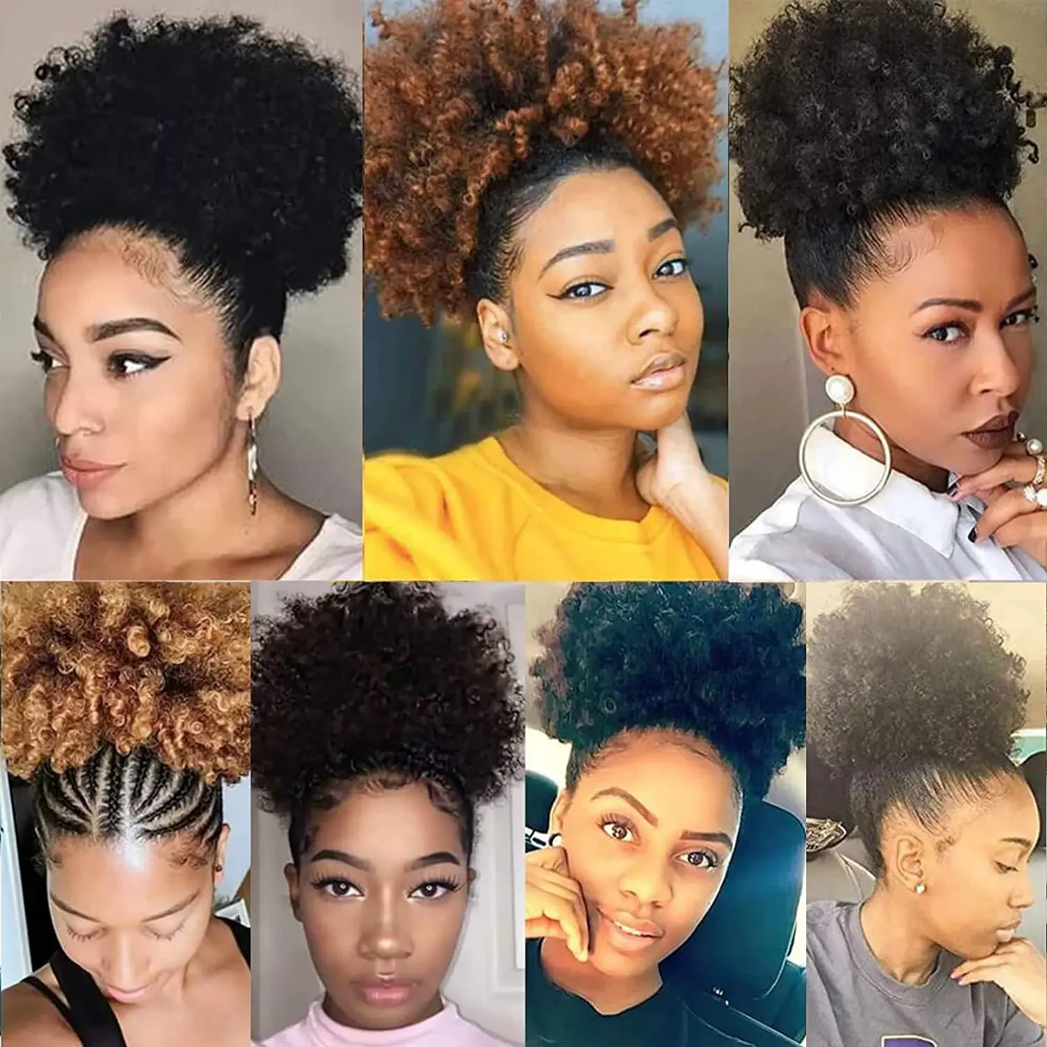 Cola de Caballo Afro Puff con cordón, cola de caballo Afro rizada corta, esponjas de pelo sintético, moño Afro, cola de caballo con cordón para mujeres y niñas