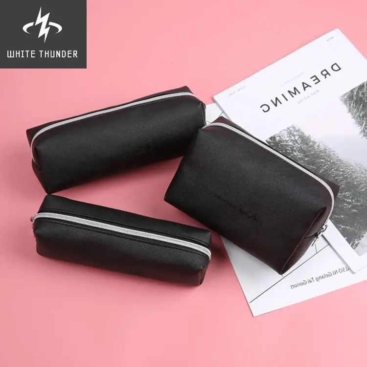 

Black Pencil Case For Office Gift School PU Leather Pencil Case Big Capacity Pencil Bag Pencilcase School Supplies Stationery