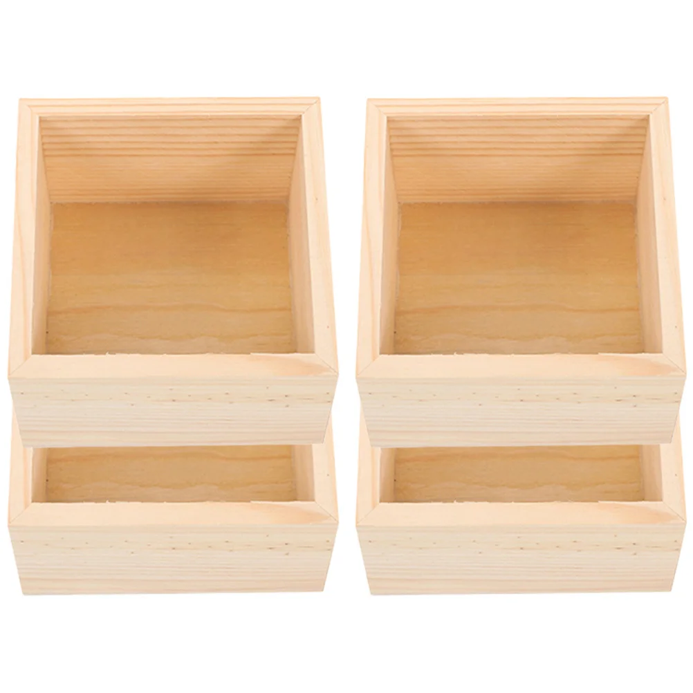 

4Pcs Wooden Box Lidless Storage Container for Crafts Jewelry Sundries Portable Wood Crate Box for DIY and Organization