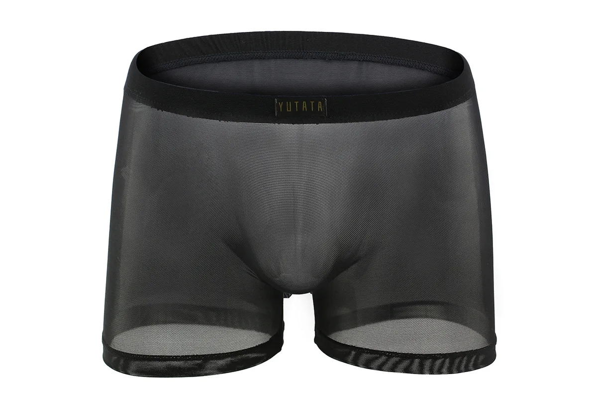 Men's Boxy Underwear Sheer Mesh Seamless Boxer Briefs, Sexy Transparent One-Piece Breathable U-Pouch Erotic Trunks Quick Drying