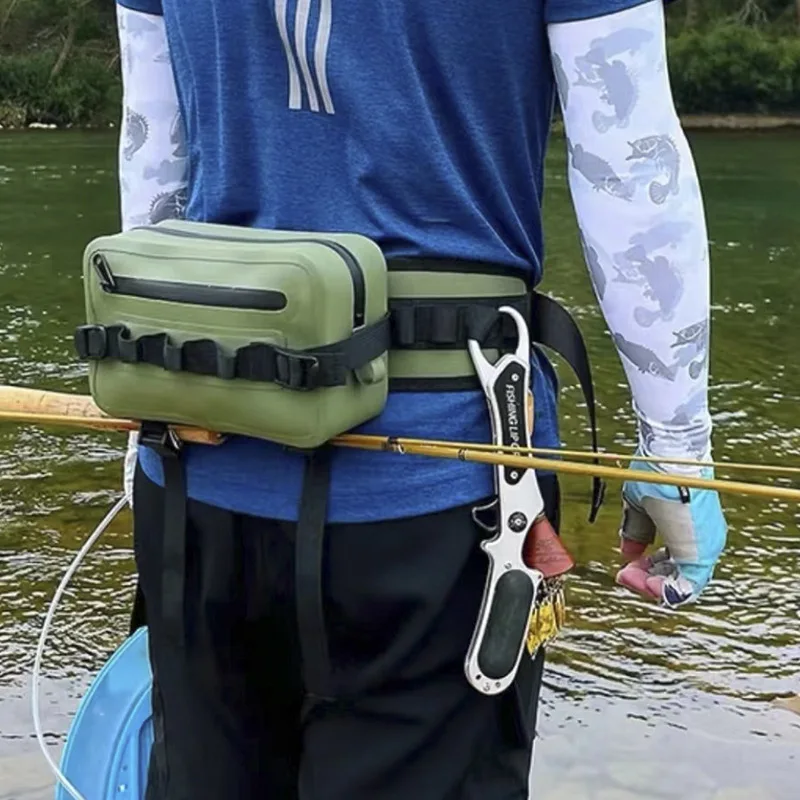 2L Waterproof Fishing Waist Bag TPU Military Green Packet Airtight Zipper Closure Lightweight Sling Fishing Waist Bag For River