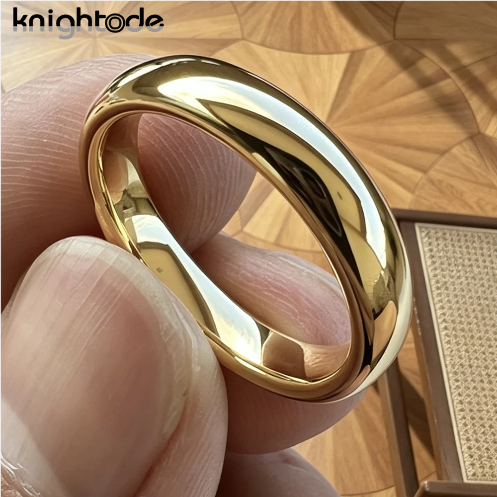 2mm 4mm Womens Tungsten Carbide Rings Gold Color Wedding Band Dome Polished Comfort Fit