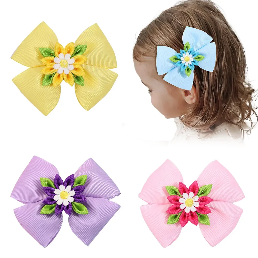 

ncmama Cute Ribbon Flower Hair Clips For Children Handmade Sunflower Hair Bow Clip Hairpin Kids Headwear Girls Hair Accessories