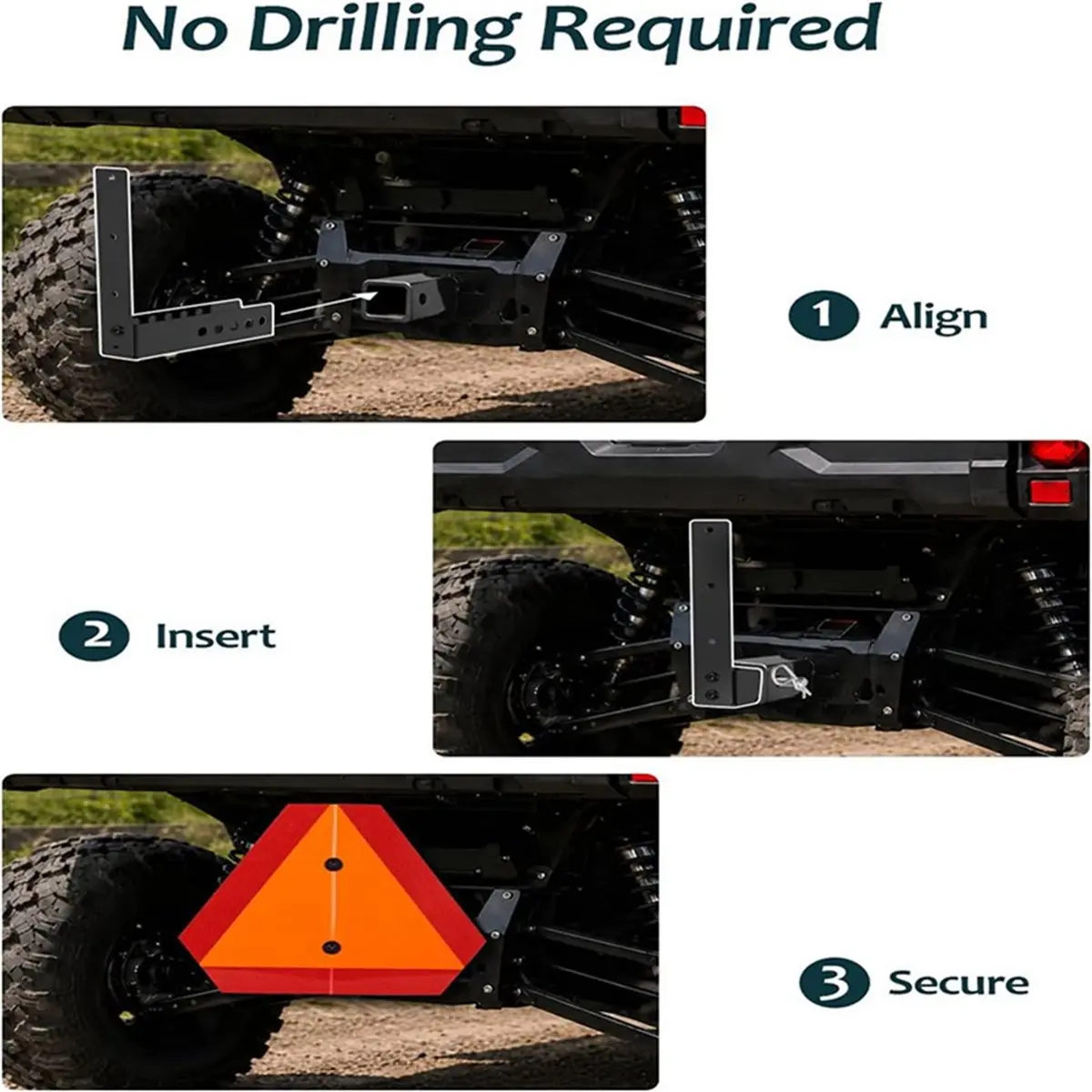 UTV Slow Moving Vehicle Sign Bracket Kit Reflective SMV Triangle,Receiver Hitch Mount for Golf Cart,Tractor,ATV Vehicle