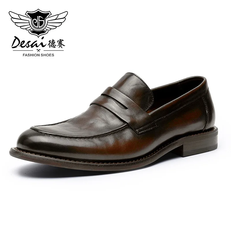 

Desai New loafer Men's Shoes Business Casual Leather Shoes with Cowhide Top Layer Breathable Soft Sole One Kick Lefu Shoes