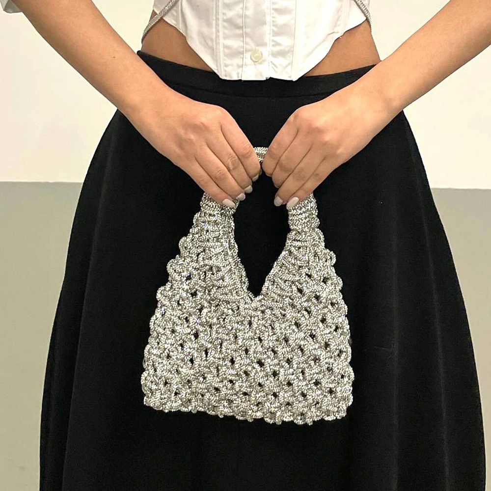Glitter Shiny Diamond Clutch Purse Women Handbag Luxury Handmade Circular Bag Wedding Party Banquet Bag Fashion Evening Bag