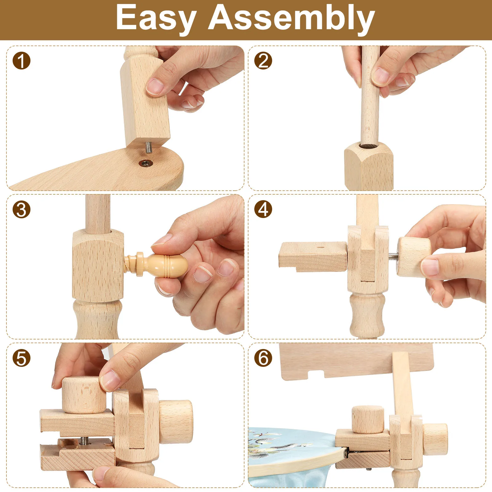360 Degree Rotation Adjustable Wooden Embroidery Hoop Stand Sitting Cross Stitch Rack Hands-Free Holder for Sewing Needlework
