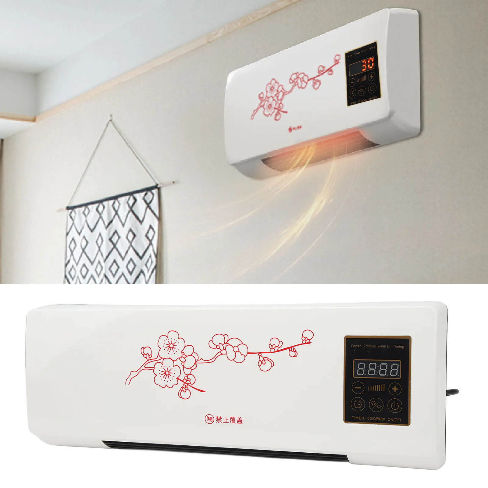 

Small Space Portable Heater Wall Mounted Air Conditioner Low Noise Space Heater with Touch Display Remote Control Clothes Hanger