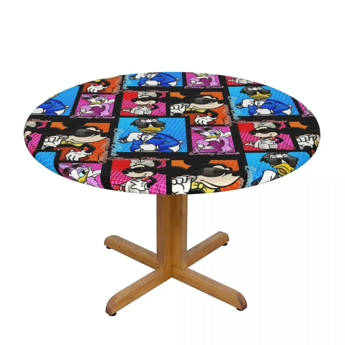 Round Oil-Proof Disney The Mickey Mouse And Donald Duck Tablecloth Backed Elastic Edge Table Covers  Fit Cartoon Table Cloth