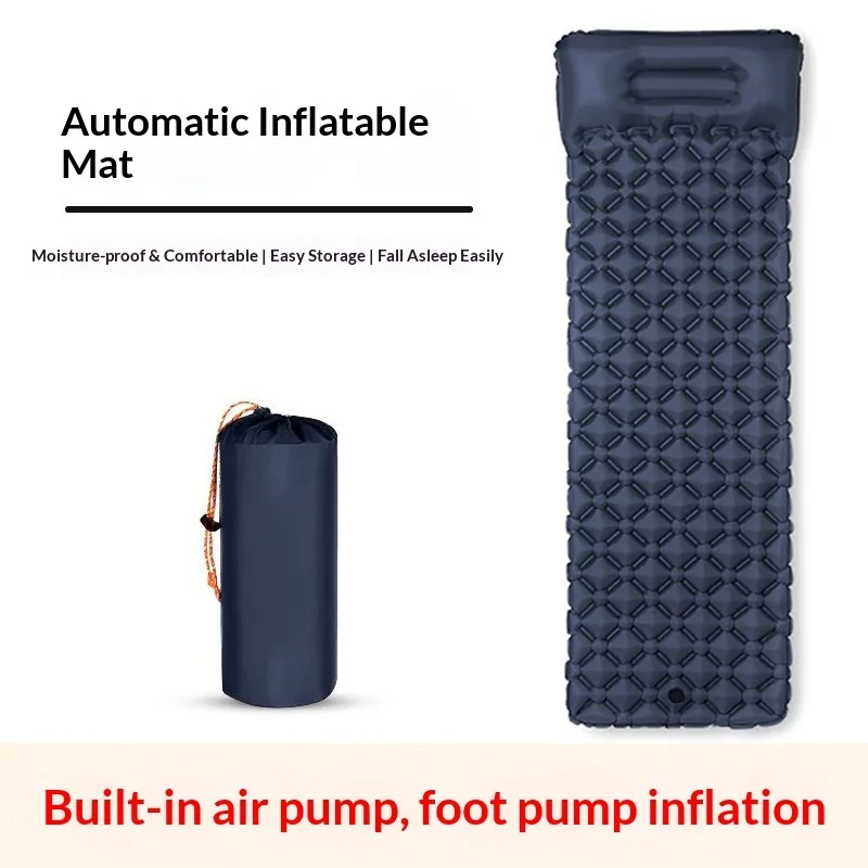 Inflatable hiking sleeping pad (features a foot-pump inflation design, tear-resistant honeycomb air cells, and a space-saving drawstring storage bag); ideal for lightweight hikers and suitable for the beach, overnight camping, and picnics. camping