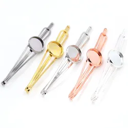 New Style 12mm 10pcs High Quality 5 Colors Plated Copper Material Classical Style Hairpin Hair Clips Hairpin Base Setting Cameo