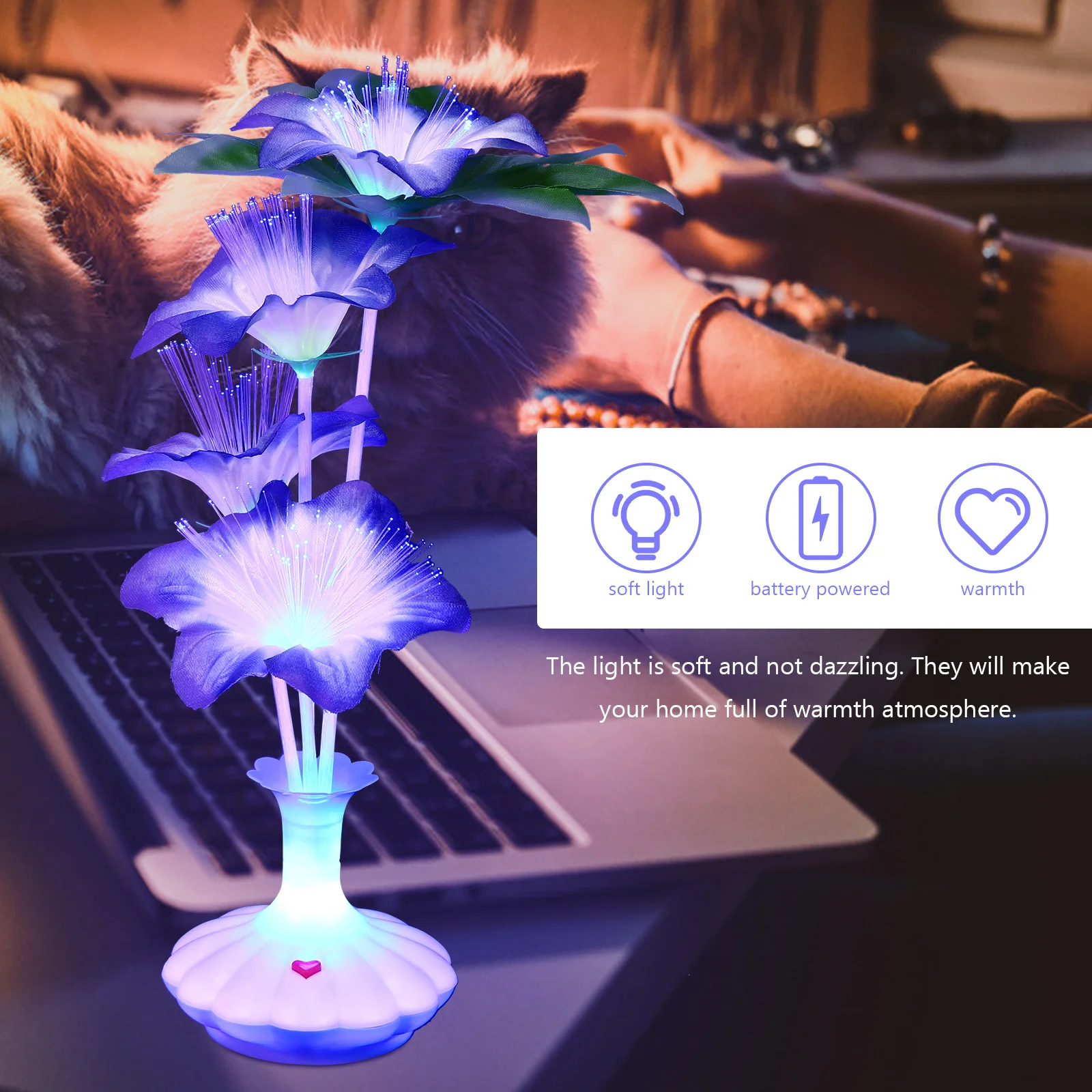 

4Pcs Artificial Floral LED Vase Lights Colorful Illuminated Desktop Decor for Bedroom Living Room Club Lighting Fixture