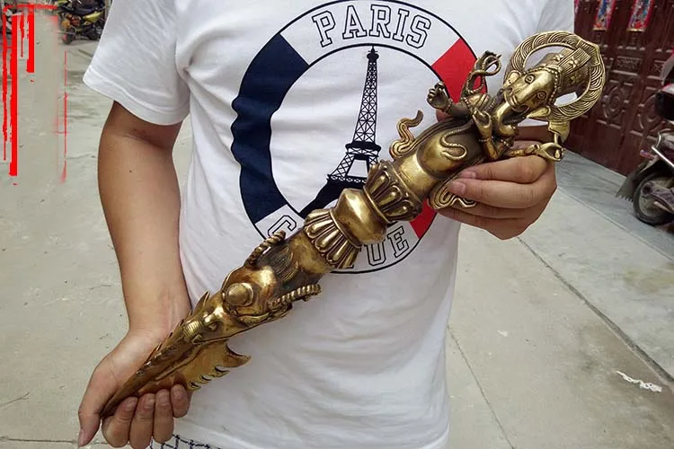 large Asia Thailand copper god of fortune elephant GANESH phurba Vajrakila Vajra Exorcism Magic wand subduing staff Decorative