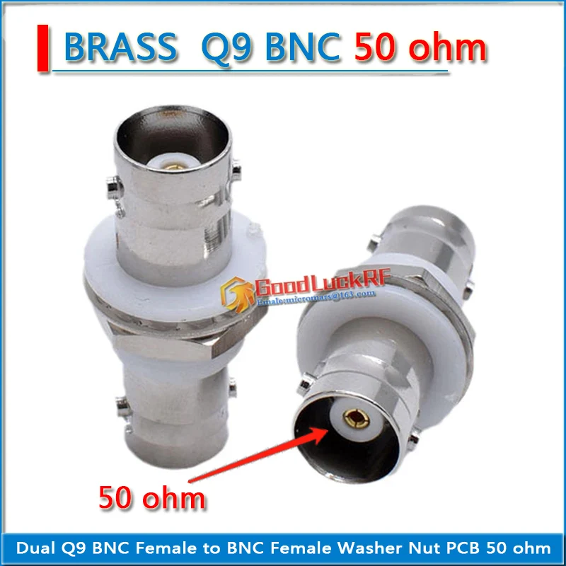 Dual Q9 BNC Female to BNC Female Washer Nut O-ring Bulkhead Insulation Panel Mount Nickel RF Connector Coaxial Adapters Brass