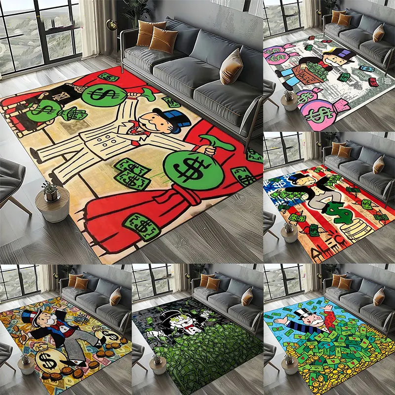 Alfombra de dibujos animados de Monopoly Dollar, juego de hombre rico en 3D, para sala de estar, dormitorio, decoración del sofá del hogar, alfombra antideslizante para área de niños