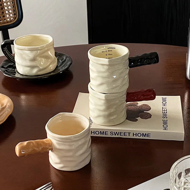 

High-appearation-level Coffee Small Milk Cup with Scale, Milk Can/pot, Thick and Exquisite Ceramic Measuring Cups Household Tool