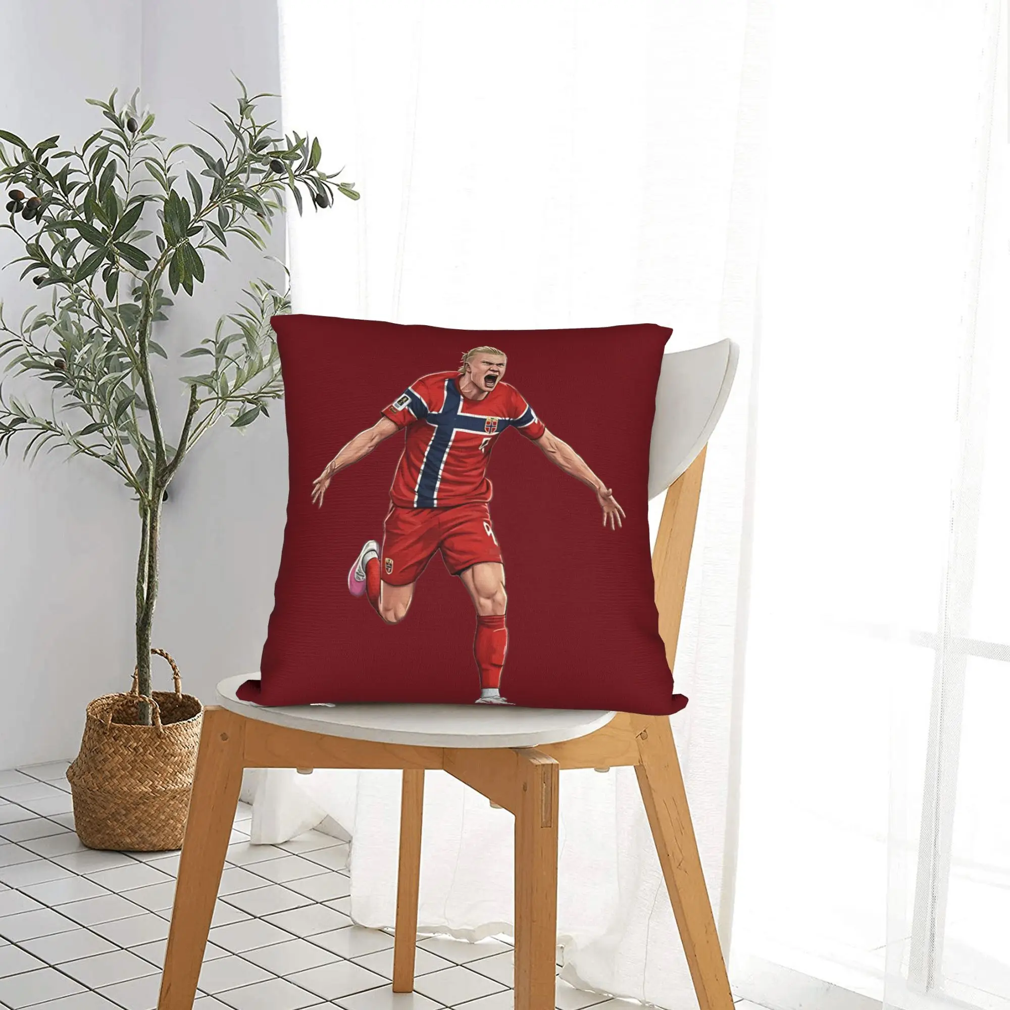 Erling Haaland Inspired Football Fan  Square Pillow Cases Norway  Cushion Covers Funny Zipper Decor Pillowcase for Sofa 18