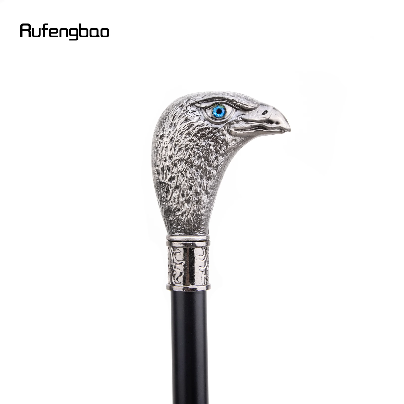 Sliver Eagle Head with Blue Eyes Walking Cane Fashion Decorative Walking Stick Gentleman Elegant Cosplay Cane Knob Crosier 93cm