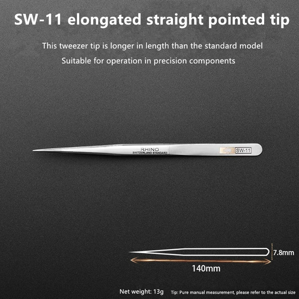 Japanese Rhino SW Series Tweezers Anti-Magnetic Anti-Acid Frosted Precision Straight Elbow Forceps