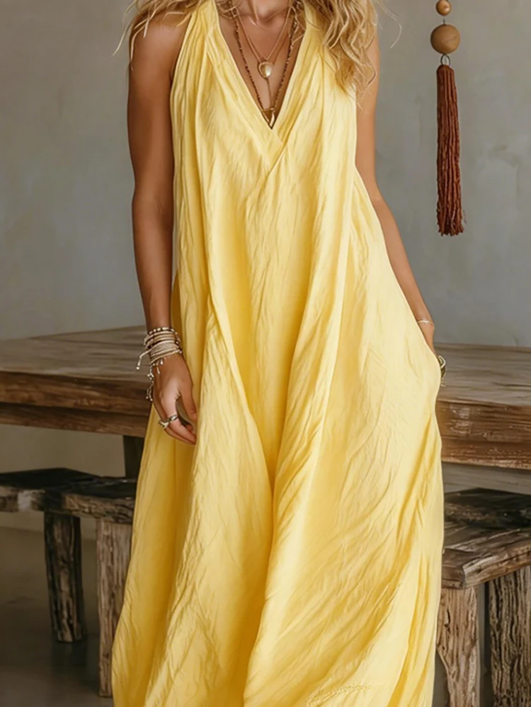 

Летний комбинезон без рукавов с вырезами, модный, повседневный, с широкими штанинами, однотонный, с V-образным вырезом, коллекция 2026 года