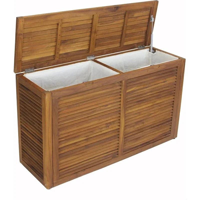 The Original Nila Teak Wall Hugging Louvered Double Hamper